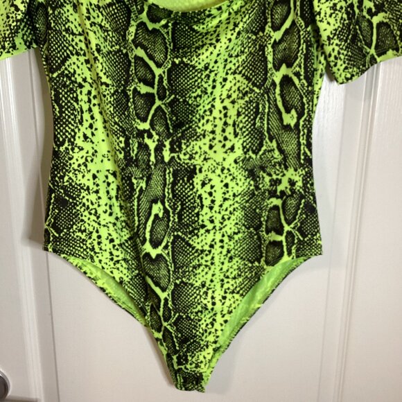 Womens Snake Animal Print Bodysuit Cut Out Front Short Sleeves One Piece Leotard - Picture 3 of 9